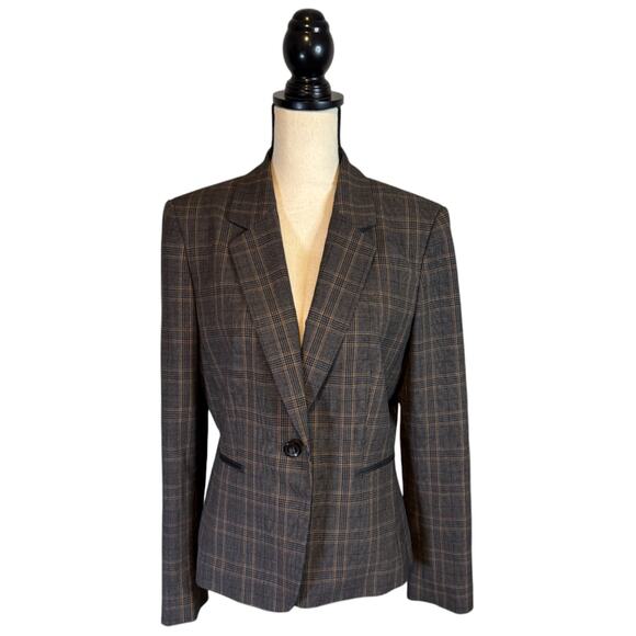 Tahari Arthur S. Levine Plaid One-Button Blazer Size 12 Gray Brown Suit Jacket - Picture 2 of 9